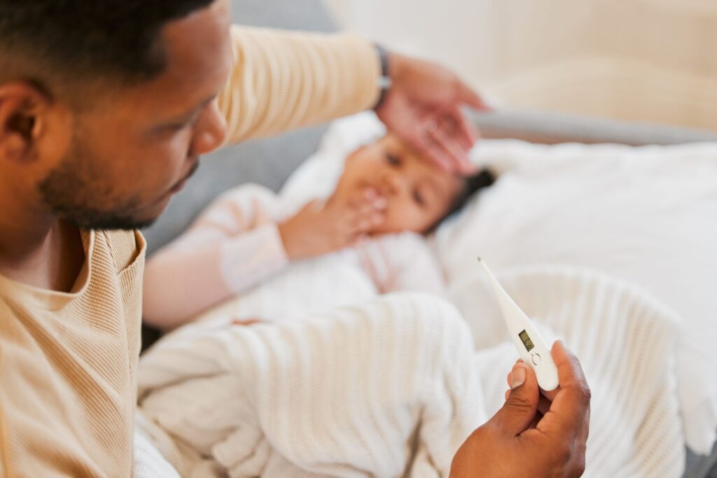Sick Cold And Flu Of Sick Child With Caring And